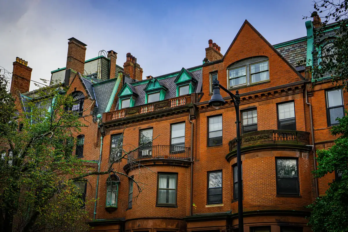 Traditional Boston rooflines and neighborhood architecture